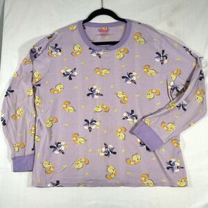 LOONEY TUNES Pajama Top Purple With Tweety And Sylvester Graphics